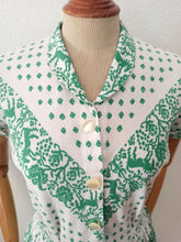 Load image into Gallery viewer, 1940s - Adorable Green White Day Dress - W29 (74cm)