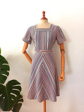 Load image into Gallery viewer, 1940s - Adorable Rainbow Stripes Cotton Dress - W31.5 (80cm)