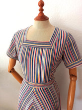 Load image into Gallery viewer, 1940s - Adorable Rainbow Stripes Cotton Dress - W31.5 (80cm)