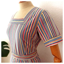 Load image into Gallery viewer, 1940s - Adorable Rainbow Stripes Cotton Dress - W31.5 (80cm)