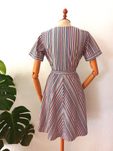Load image into Gallery viewer, 1940s - Adorable Rainbow Stripes Cotton Dress - W31.5 (80cm)