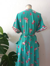 Charger l'image dans la galerie, 1940s 1950s - Stunning Turquoise Floral Housecoat Robe - L/XL