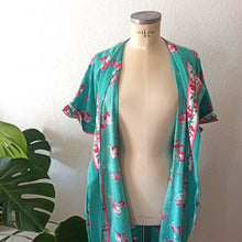 Charger l'image dans la galerie, 1940s 1950s - Stunning Turquoise Floral Housecoat Robe - L/XL
