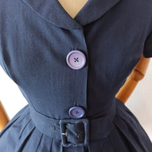 Charger l'image dans la galerie, 1950s - Lovely Navy Blue Belted Dress - W26 (66cm)