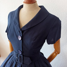 Charger l'image dans la galerie, 1950s - Lovely Navy Blue Belted Dress - W26 (66cm)