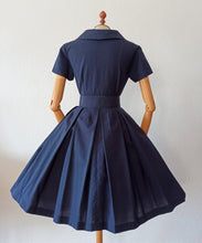 Charger l'image dans la galerie, 1950s - Lovely Navy Blue Belted Dress - W26 (66cm)