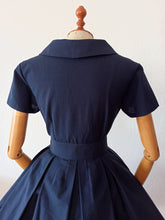 Charger l'image dans la galerie, 1950s - Lovely Navy Blue Belted Dress - W26 (66cm)