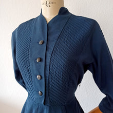 Cargar imagen en el visor de la galería, 1940s - Gorgeous Blue Gabardine Wool Dress - W28 (70cm)