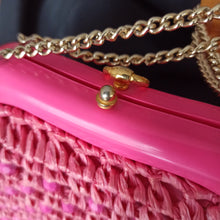 Laden Sie das Bild in den Galerie-Viewer, 1950s 1960s - Galeries LaFayette, Paris - Collector's Beaded Raffia Pink Handbag