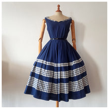Charger l'image dans la galerie, 1950s - Stunning Royal Blue Gabardine Rayon Dress - W28 (72cm)