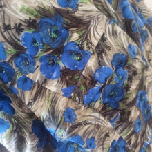 Charger l'image dans la galerie, 1950s 1960s - Gorgeous Blue Poppies Soft Satin Dress - W32 (82cm)