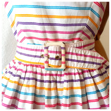 Cargar imagen en el visor de la galería, 1950s - Adorable Color Stripes Belted Cotton Dress - W26 (66cm)