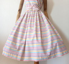 Cargar imagen en el visor de la galería, 1950s - Adorable Color Stripes Belted Cotton Dress - W26 (66cm)