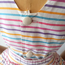 Cargar imagen en el visor de la galería, 1950s - Adorable Color Stripes Belted Cotton Dress - W26 (66cm)