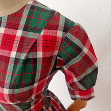 Charger l'image dans la galerie, 1950s - Adorable French Puff Sleeves Tartan Cotton Dress - W27.5 (70cm)
