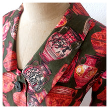 Charger l'image dans la galerie, 1960s - Stunning Green Ancient Vessels Novelty Cotton Dress - W31 (78cm)