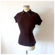 Cargar imagen en el visor de la galería, 1940s - Gorgeous Brown Chocolate Rayon Crepe Top - W33 (84cm)