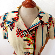 Charger l'image dans la galerie, 1960s - Gorgeous Diamonds Print Smoked Cotton Dress - W29 (74cm)