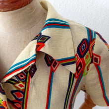 Charger l'image dans la galerie, 1960s - Gorgeous Diamonds Print Smoked Cotton Dress - W29 (74cm)