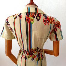 Charger l'image dans la galerie, 1960s - Gorgeous Diamonds Print Smoked Cotton Dress - W29 (74cm)