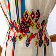Charger l'image dans la galerie, 1960s - Gorgeous Diamonds Print Smoked Cotton Dress - W29 (74cm)