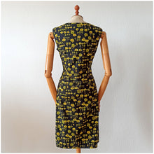 Load image into Gallery viewer, 1960s - Gorgeous Black Floral Cotton Dress - W30 (76cm)