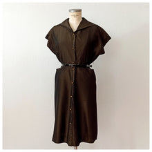 Charger l'image dans la galerie, 1950s - Stunning Black & Gold Striped Satin Dress - W34 (86cm)