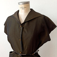 Charger l'image dans la galerie, 1950s - Stunning Black & Gold Striped Satin Dress - W34 (86cm)