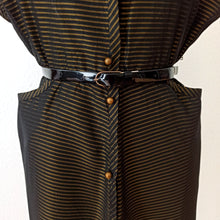 Charger l'image dans la galerie, 1950s - Stunning Black & Gold Striped Satin Dress - W34 (86cm)