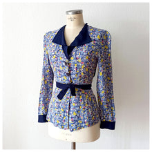 Charger l'image dans la galerie, 1940s - Gorgeous Abstract Cold Rayon Crepe Belted Blouse - W28 (72cm)