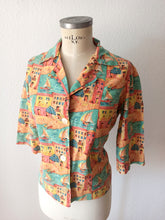 Charger l'image dans la galerie, 1950s 1960s - Lovely Mediterranean Novelty Top - Sz. M/L
