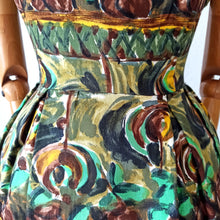 Charger l'image dans la galerie, 1950s - Stunning French Abstract Cotton Dress - W31.5 (80cm)