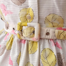 Charger l'image dans la galerie, 1950s - FRANCE - Adorable Leaves Print Puffed Sleeves Dress - W26 (66cm)
