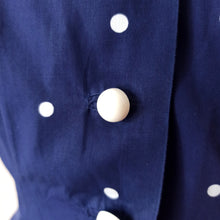 Charger l'image dans la galerie, 1940s - Iconic French Navy Blue Dotted Cotton Dress - W29 (74cm)