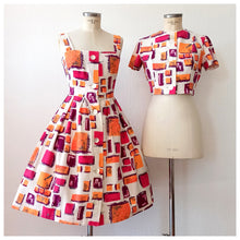 Charger l'image dans la galerie, 1950s - G. Y. MUOTI-TUOTE, Helsinki - Abstract Linen Bolero Dress - W27 (68cm)