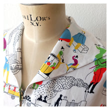 Cargar imagen en el visor de la galería, 1940s - Fabulous French Train Novelty Front Zipper Dress - W29 (74cm)