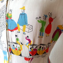 Cargar imagen en el visor de la galería, 1940s - Fabulous French Train Novelty Front Zipper Dress - W29 (74cm)