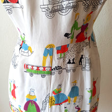 Cargar imagen en el visor de la galería, 1940s - Fabulous French Train Novelty Front Zipper Dress - W29 (74cm)