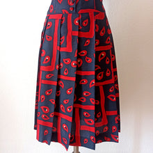 Charger l'image dans la galerie, 1960s - Gorgeous Navy Red Abstract Dress - W36 (92cm)