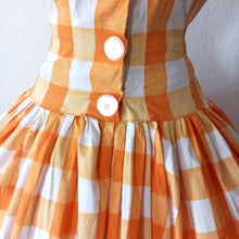 Charger l'image dans la galerie, 1950s 1960s - Gorgeous Orange Plaid Cotton Dress - W26 (66cm)