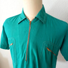 Charger l'image dans la galerie, 1960s - Cool Green Front Zipper Cotton Shirt - Sz. L