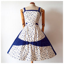Charger l'image dans la galerie, 1950s - IRENE, Rome - Exquisite Blue Dots Cotton Dress - W26 (66cm)