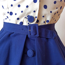 Charger l'image dans la galerie, 1950s - IRENE, Rome - Exquisite Blue Dots Cotton Dress - W26 (66cm)