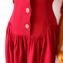 Charger l'image dans la galerie, 1940s 1950s - Gorgeous French Red Stripes Gab Rayon Dress - W30 (76cm)