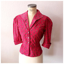 Charger l'image dans la galerie, 1940s 1950s - Gorgeous Rouge Paisley Cotton Blouse - W35 (88cm)