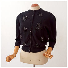Charger l'image dans la galerie, 1950s - Stunning Beaded Butterflies Black Wool Cardigan