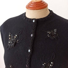Charger l'image dans la galerie, 1950s - Stunning Beaded Butterflies Black Wool Cardigan