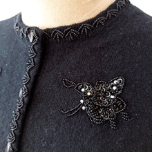 Charger l'image dans la galerie, 1950s - Stunning Beaded Butterflies Black Wool Cardigan