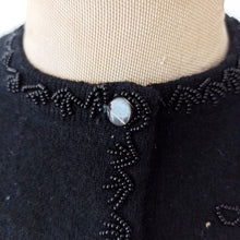 Charger l'image dans la galerie, 1950s - Stunning Beaded Butterflies Black Wool Cardigan