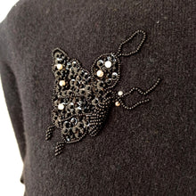 Charger l'image dans la galerie, 1950s - Stunning Beaded Butterflies Black Wool Cardigan